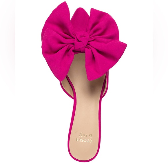 Chic Hot Pink Bow Heeled Mules Crown & Ivy size 9 - Picture 3 of 6